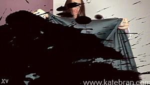 milf mistress tries batwoman halloween costume showing off huge tattooed tits