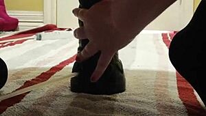 chubby fox rides bad dragon buttplug solo with cum lube dripping