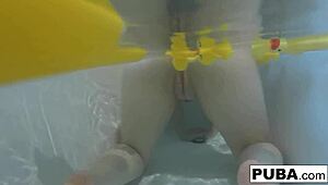 Sexy Nadia soaps big tits and pussy in bath with rubber duckies