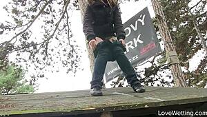 michell lets it all out in this outdoor public pissing scene 🚿🌳