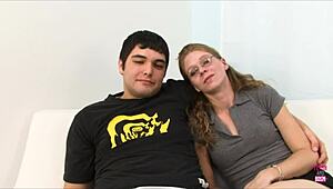 smoking brunette girlfriend rides another man's cock cowgirl while bf watches her tight pussy stretch