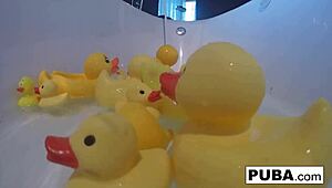 Sexy Nadia soaps big tits and pussy in bath with rubber duckies
