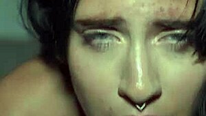 blue eyed brunette with small tits gets her tight pussy hammered nonstop in hotel bed