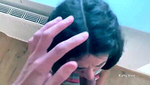 POV cute brunette gags on ROUGH FACE FUCK from big monster cock