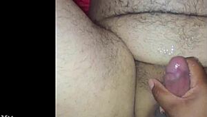 Strap-on pegging pounds boyfriend while stroking to hard cum