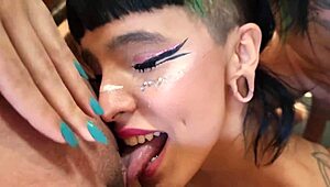 hot blonde mom and her busty daughter seduce me in kitchen for wild threesome fuckfest!