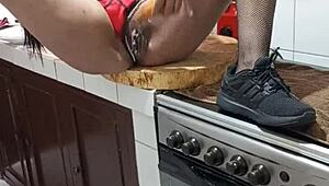 why does this big ass ebony milf masturbate her wet pussy while cooking dinner?