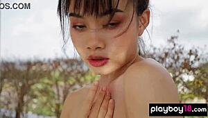 Cute Thai Teen Sowan Strips Petite Body, Exposes Pussy On Roof