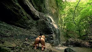 hot latina couple's huge ass anal creampie by waterfall with epic squirting finish