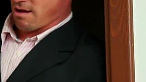 classy brunette babe joins steamy threeway handjob cumshot in heels and stockings