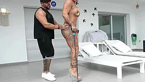 danaxmuscles and husband mikexmoreno welcome black gardener giant cock to villa for outdoor sex in garden nature setting with big ass milf wife muscular bodybuilder husband