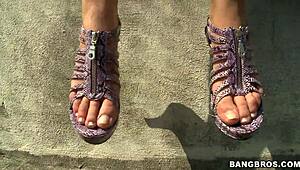 Petite Babe Sucks Toes Before Footjob Cock Tease Dripping Cum On Feet