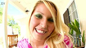 vanessa cage, that sexy blue-eyed blonde coed, blows big cock outdoors and swallows cum