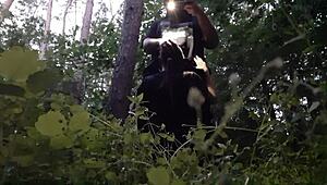 Stepsister mouth fucked deep in woods cumming before boyfriend catches