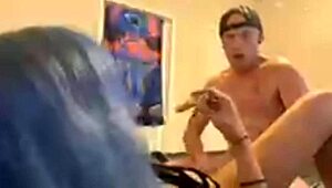 The couple teases with toys in foreplay play