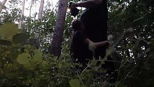 Stepsister mouth fucked deep in woods cumming before boyfriend catches