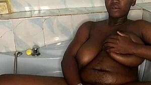 whoa my huge tits bounce wild fucking this giant dildo in the bathroom!