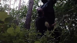 Stepsister mouth fucked deep in woods cumming before boyfriend catches