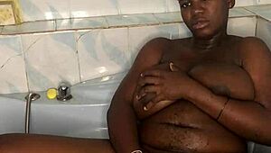 whoa my huge tits bounce wild fucking this giant dildo in the bathroom!