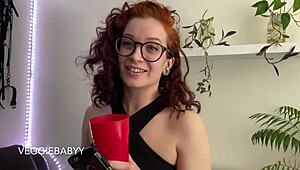 at the party, she grabs you for redhead toy riding pleasure...