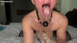 Watch me tease my clamped nipples and gag while vibrating my shaved pussy hard.