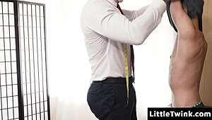 Twink fixates on bodybuilder's monster cock bulging in tight white underwear