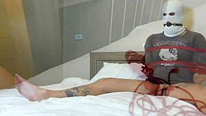 Whoa 😍 masked girlfriend turns cute teen into footjob slave—hot bdsm vibes!!