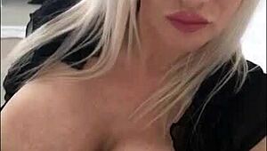 SOPHIE JAMES TEASES SHAVED PUSSY IN STOCKINGS HOME SOLO