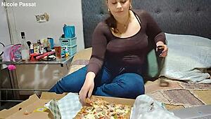 Nicole's Plump Belly Swells Devouring Pizza In Tight Jeans