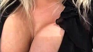 SOPHIE JAMES TEASES SHAVED PUSSY IN STOCKINGS HOME SOLO