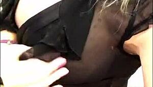 SOPHIE JAMES TEASES SHAVED PUSSY IN STOCKINGS HOME SOLO