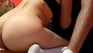 check out this college girl in uniform breaking her ass on teacher cock casero style