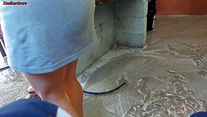 short hot maid grabs my cock and rides me bareback while wife is out