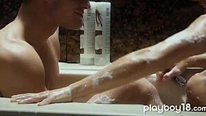 hey boyfriend watch this euro teen beauty suck you off in bath then finger her wet pussy