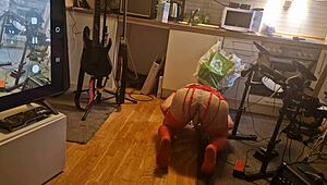 Kitchen slave spreads for daddy's monster cock ripping ass wide open