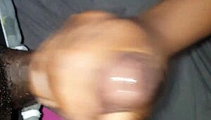 moaning ebony teen strokes massive black cock close-up until explosive cumshot