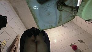 pervy guy sneaks in bathroom while i strip school uniform