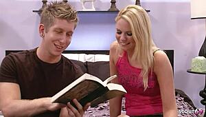 Blonde Small-Tits Cutie Seduces Big Cock Classmate for Choking Deepthroat Doggystyle Facial Quickie