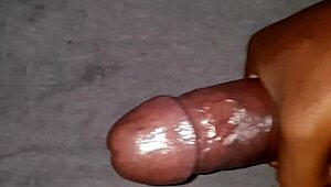 moaning ebony teen strokes massive black cock close-up until explosive cumshot