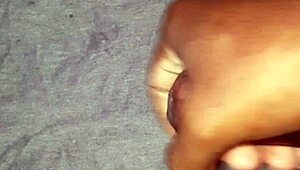 moaning ebony teen strokes massive black cock close-up until explosive cumshot