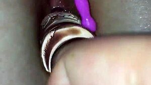 wife spreads her pussy wide with that big dildo toy