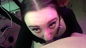 Goth slut deepthroats massive older Asian cock relentlessly