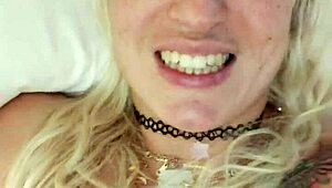 Alina's wild squirting explosion in hotel room tattoo blonde masturbation! 💦🏨