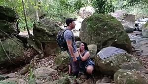 alexachris20 bends over in forest as companion fucks her pussy deepthroat style then cums on her face