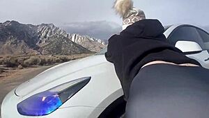 Blonde babe's shaved pussy pounded by monster cock on Mt Whitney downhill!