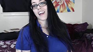 Latina nerd goddess in glasses rips jeans during punished striptease card game domination