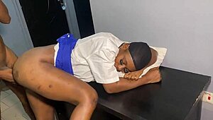 Big Black Cock Pounds Teacher's Tight Ebony Ass in Bent Over Doggystyle Office Fuck Frenzy