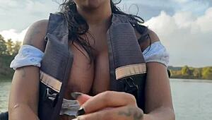 Yasmina Khan's huge tits wrap around monster cock for epic jetski blowjob action