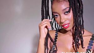 damn ebony teen 18+ babe strips her chocolate ass body for playboy undressing tease