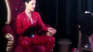 two latex rubber goddesses dominate this pathetic loser slave with jerk off instructions.